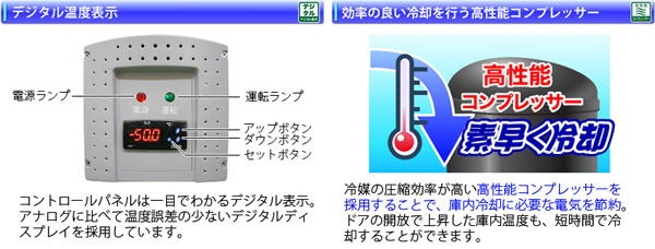 デジタル温度表示・効率の良い冷却を行う高性能コンプレッサー